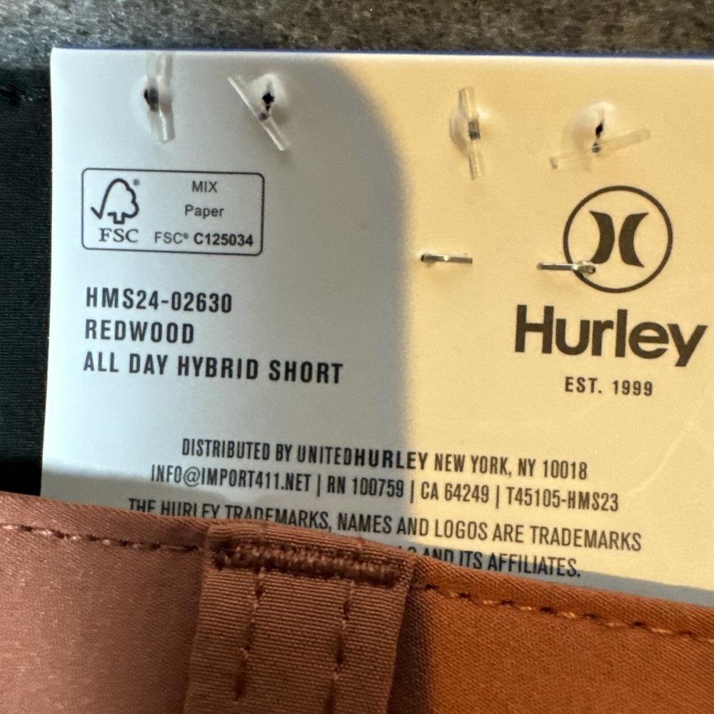 Hurley All Day Hybrid Short Redwood 4-Way Stretch Reflective Logo Mens Sz 38 NEW - Picture 3 of 8